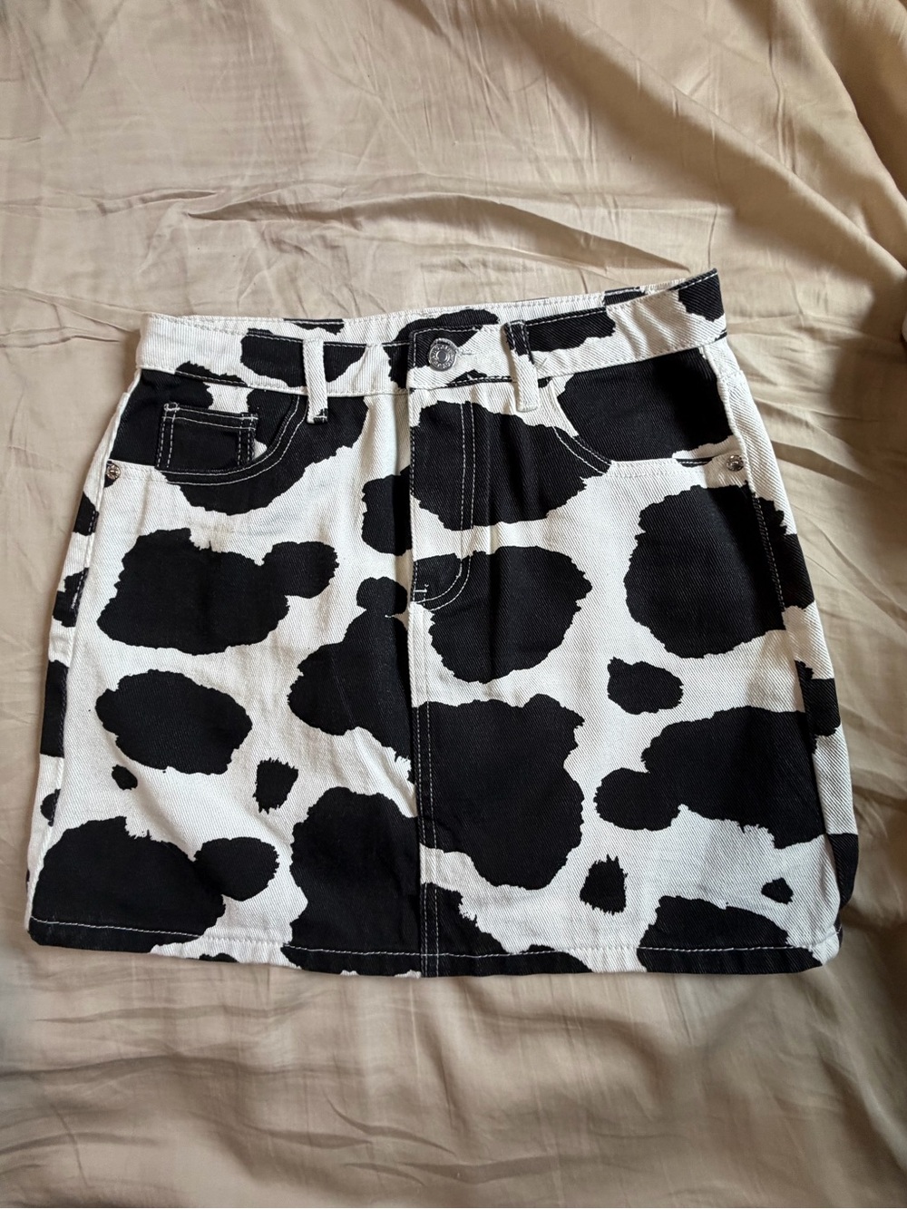 Cow Print Mini Skirt - Black and White